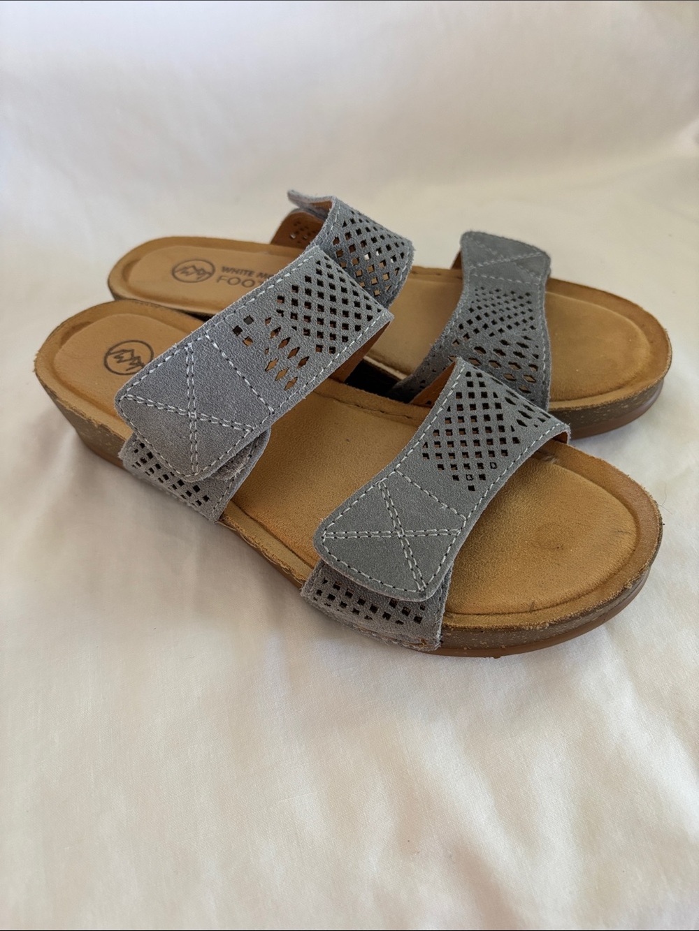 Women’s Bluish Gray Perforated Slide Sandals with Cushioned Footbed